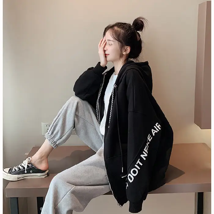 Women's Korean Style Loose Fit Cardigan Sweatshirt Set - Image 2