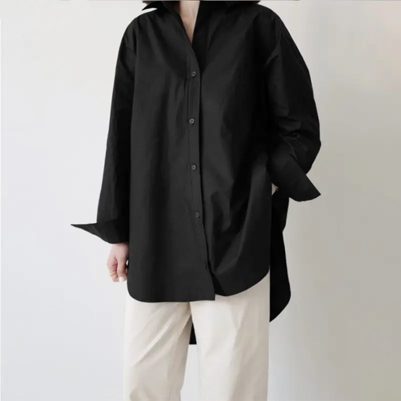 White Long Sleeve Women's Shirt Mid-Length Loose Fit - Image 6