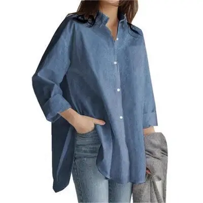 White Long Sleeve Women's Shirt Mid-Length Loose Fit - Image 7