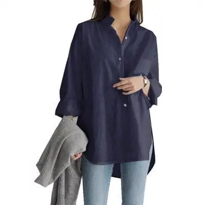 White Long Sleeve Women's Shirt Mid-Length Loose Fit - Image 8