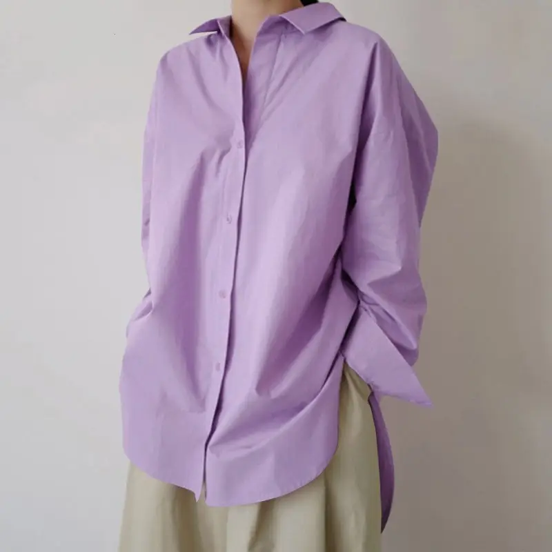 White Long Sleeve Women's Shirt Mid-Length Loose Fit - Image 9