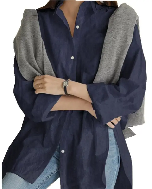 White Long Sleeve Women's Shirt Mid-Length Loose Fit — feature 10