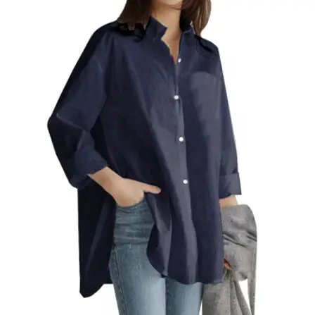 White Long Sleeve Women's Shirt Mid-Length Loose Fit — feature 11