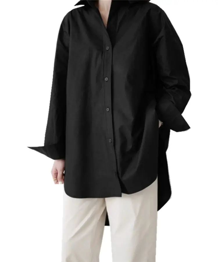 White Long Sleeve Women's Shirt Mid-Length Loose Fit — feature 13