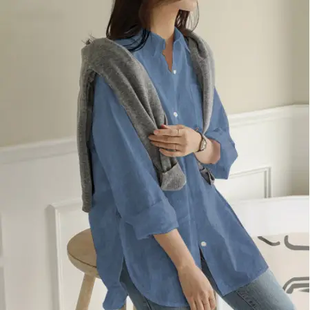 White Long Sleeve Women's Shirt Mid-Length Loose Fit — feature 4