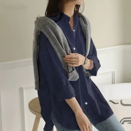 White Long Sleeve Women's Shirt Mid-Length Loose Fit — feature 8