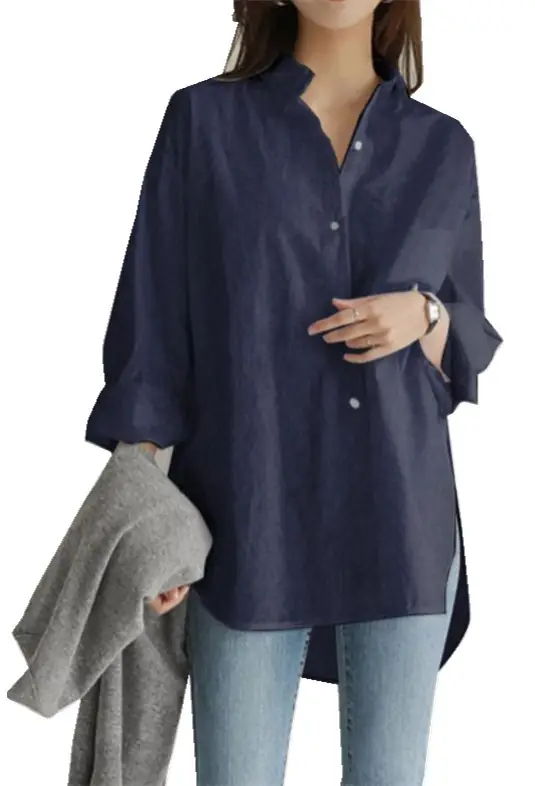 White Long Sleeve Women's Shirt Mid-Length Loose Fit — feature 9