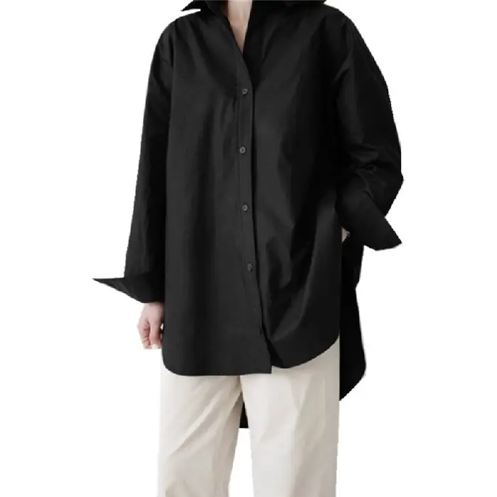 White Long Sleeve Women's Shirt Mid-Length Loose Fit - Image 2