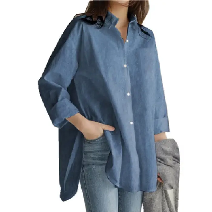 White Long Sleeve Women's Shirt Mid-Length Loose Fit - Image 3