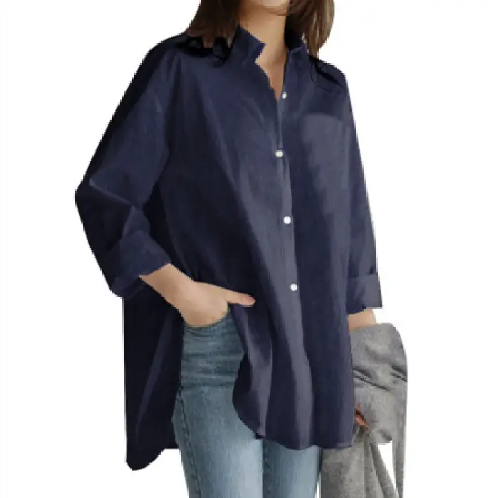 White Long Sleeve Women's Shirt Mid-Length Loose Fit - Image 4