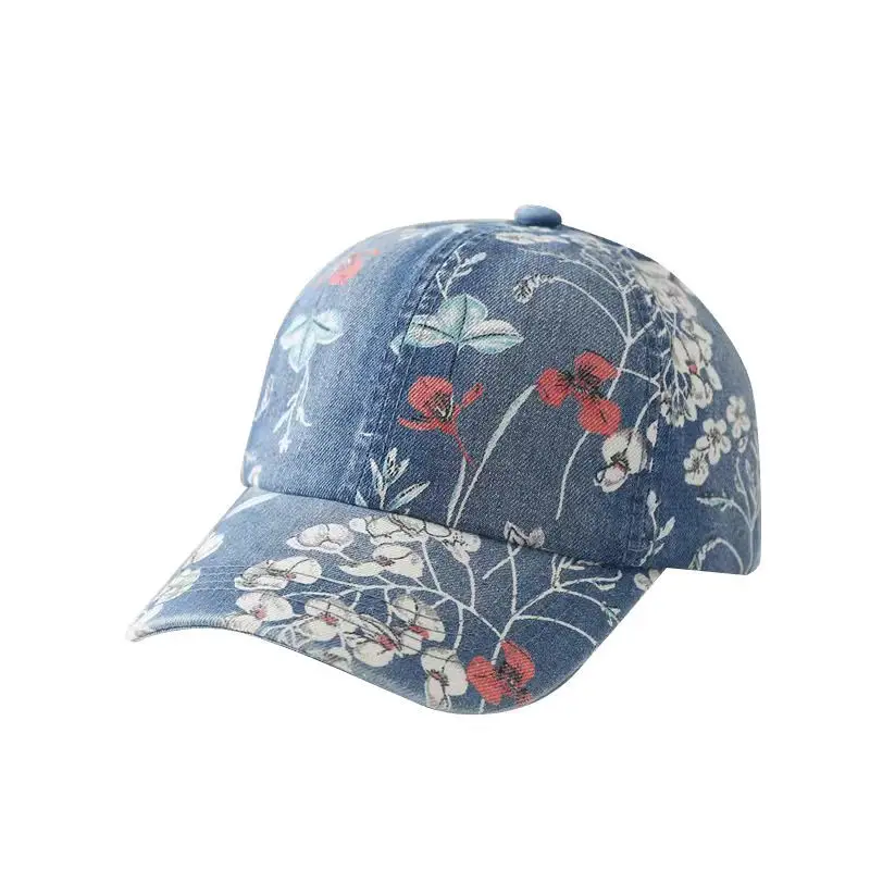 Women's Blue Floral Denim Baseball Cap - Image 8