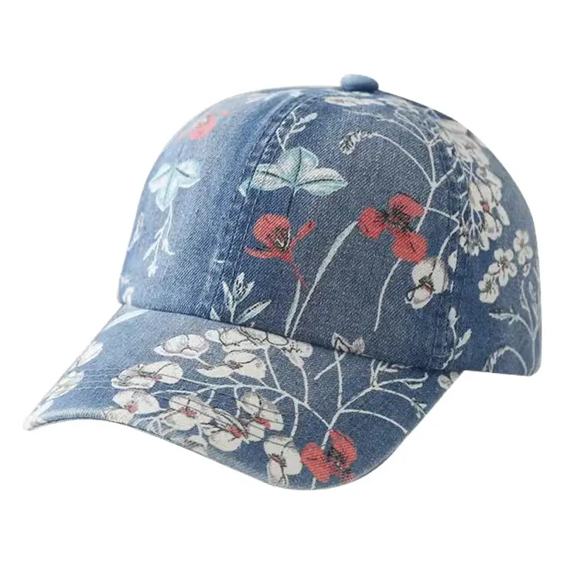 Women's Blue Floral Denim Baseball Cap