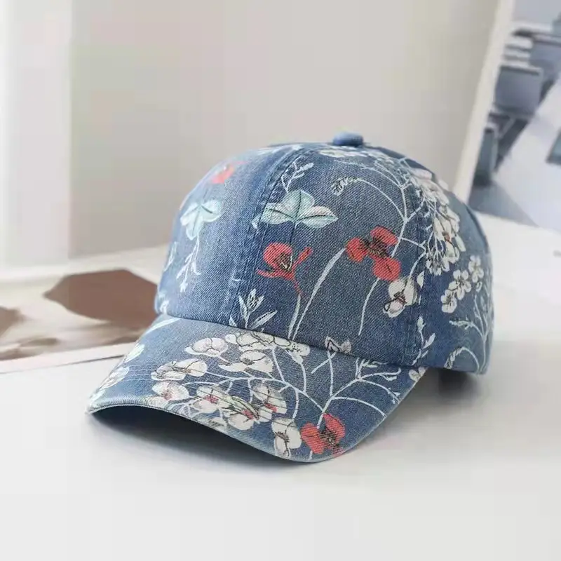 Women's Blue Floral Denim Baseball Cap - Image 2