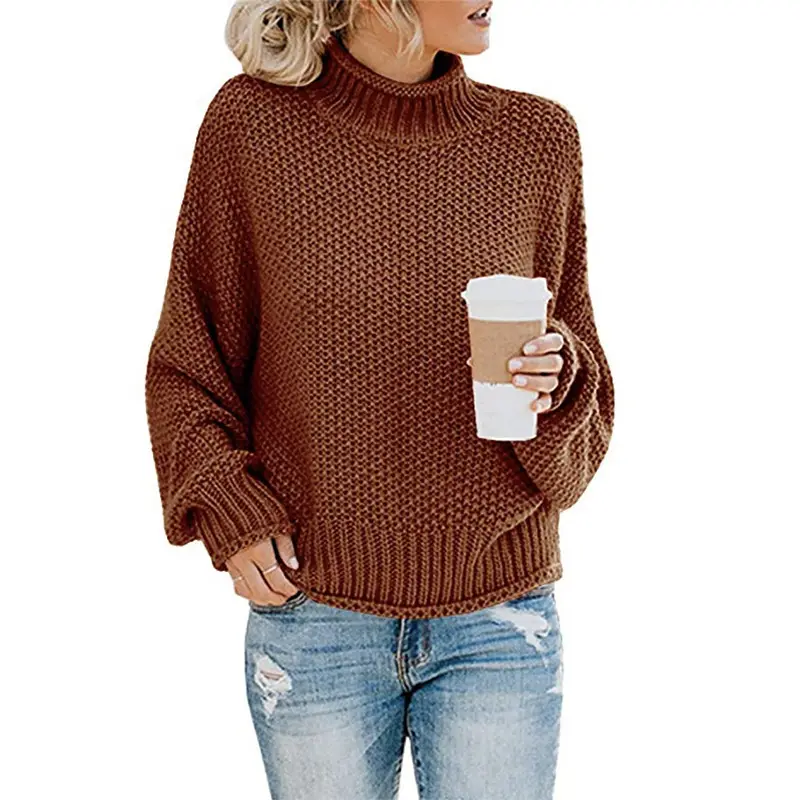 Women Knitted Turtleneck Sweater Olive Green 2025