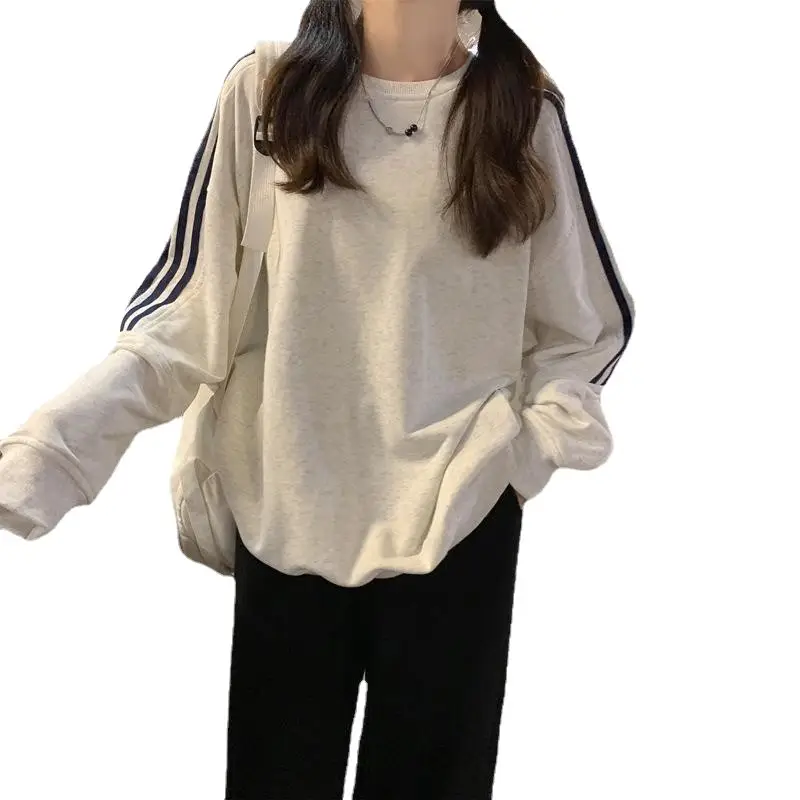 Women Long Sleeve Sweatshirt Navy Orange Stripes