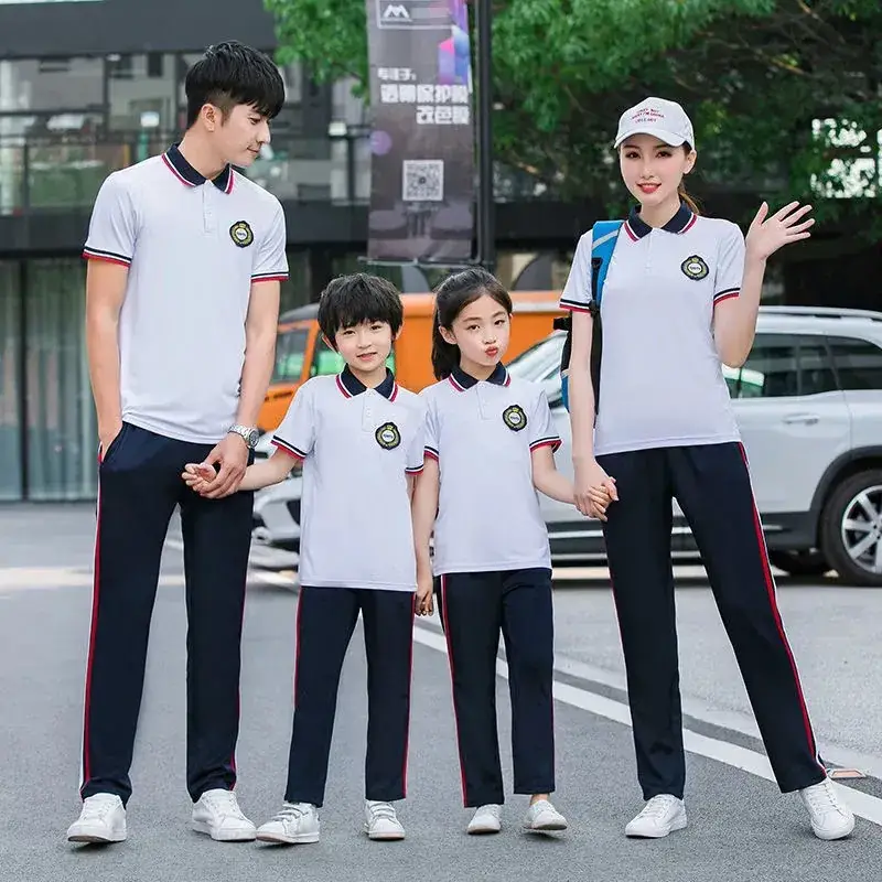 Boy's Collared Polo Shirt White Red Blue Middle School Uniform - Image 5