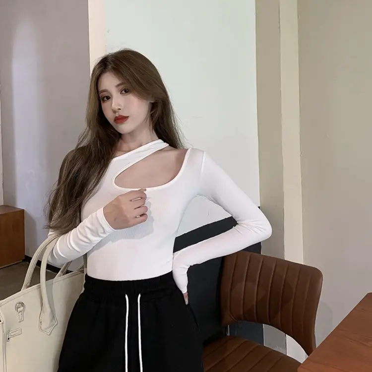2025 Grey Halter Neck Long Sleeve T-Shirt for Women — feature 10