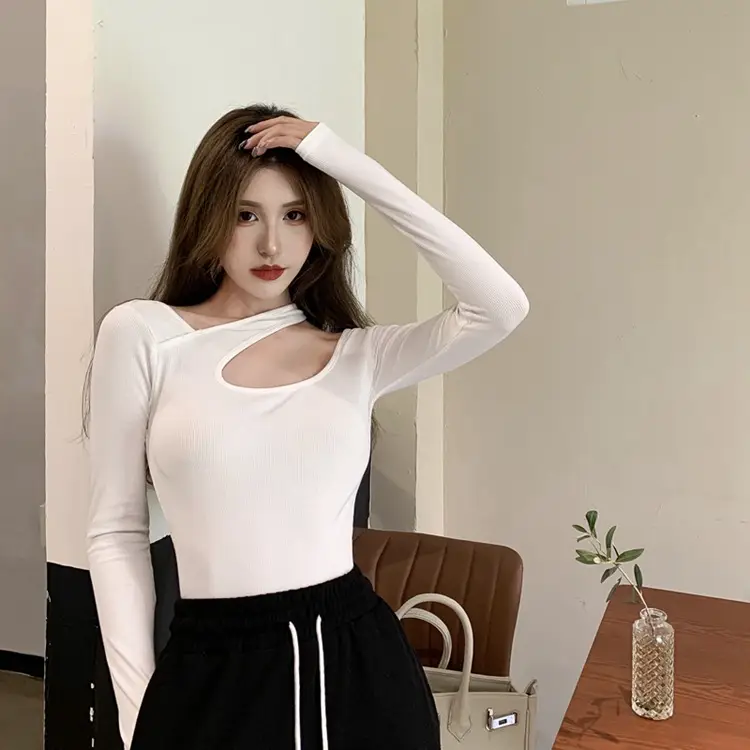 2025 Grey Halter Neck Long Sleeve T-Shirt for Women — feature 13