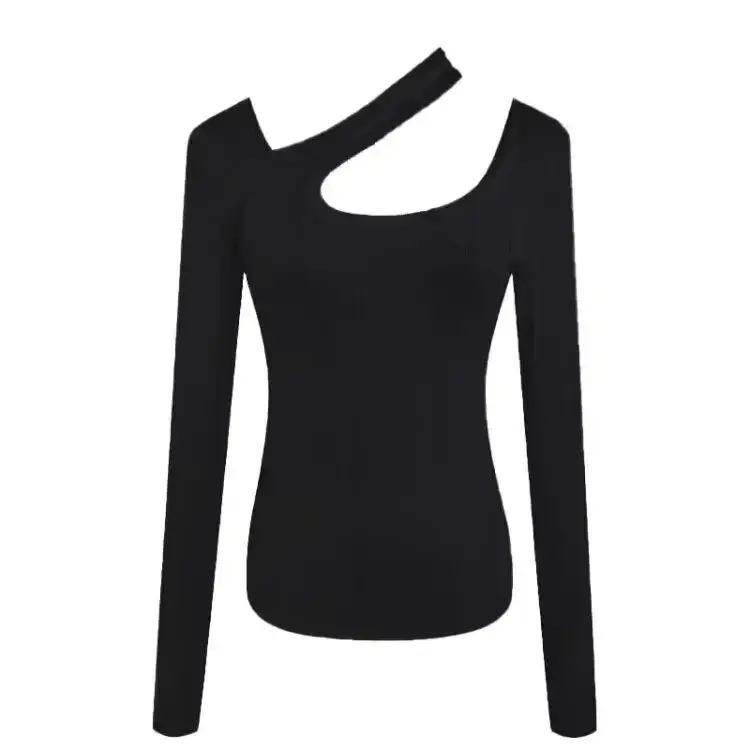 2025 Grey Halter Neck Long Sleeve T-Shirt for Women - Image 3