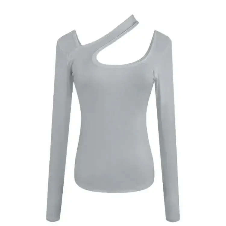 2025 Grey Halter Neck Long Sleeve T-Shirt for Women - Image 7