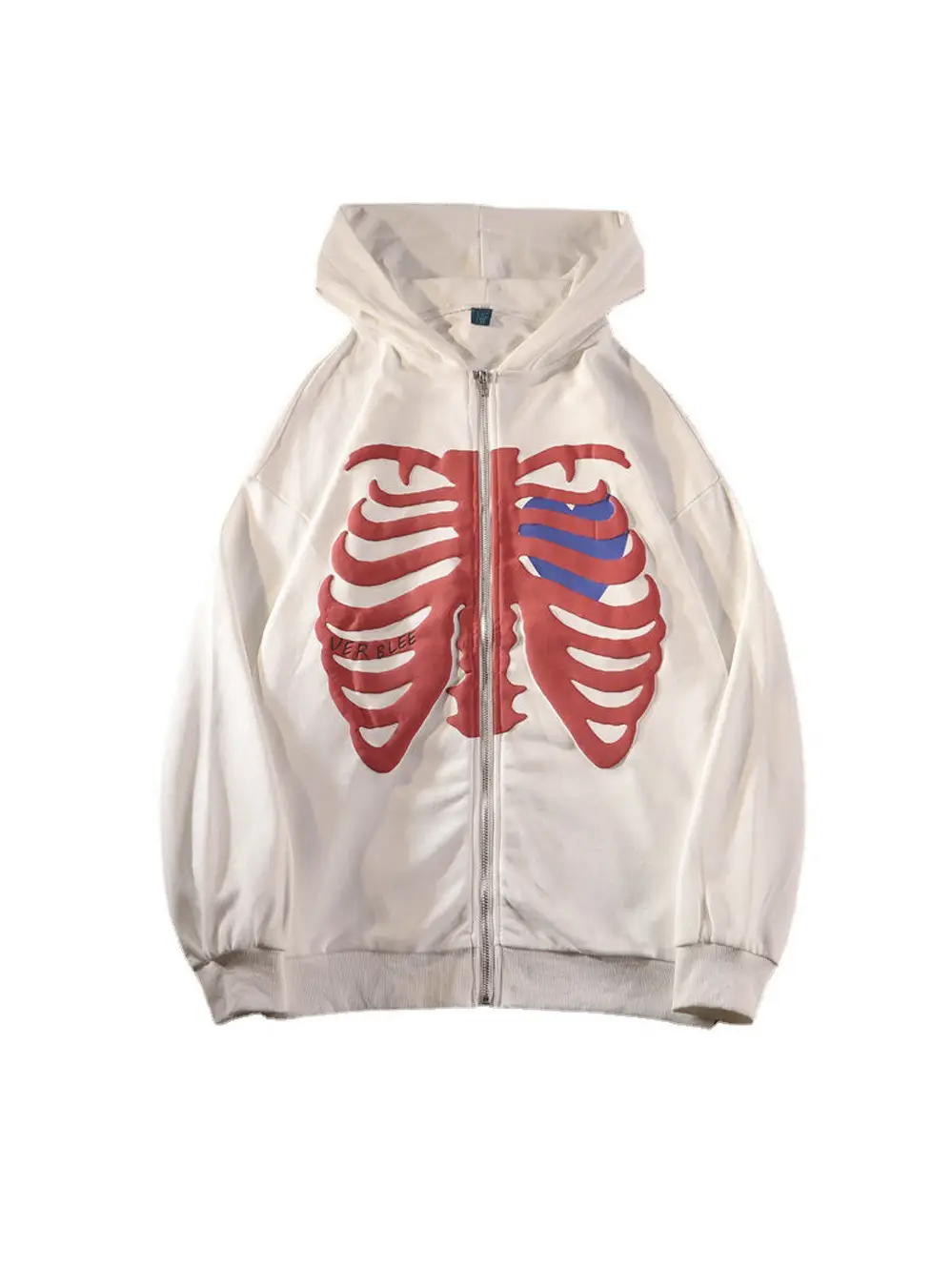 Women's White Skull Printed Hoodie Zipper Long Sleeve — feature 13
