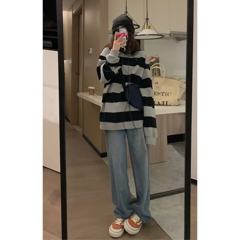 Women 2025 Striped Cotton Long Sleeve Top - Image 3
