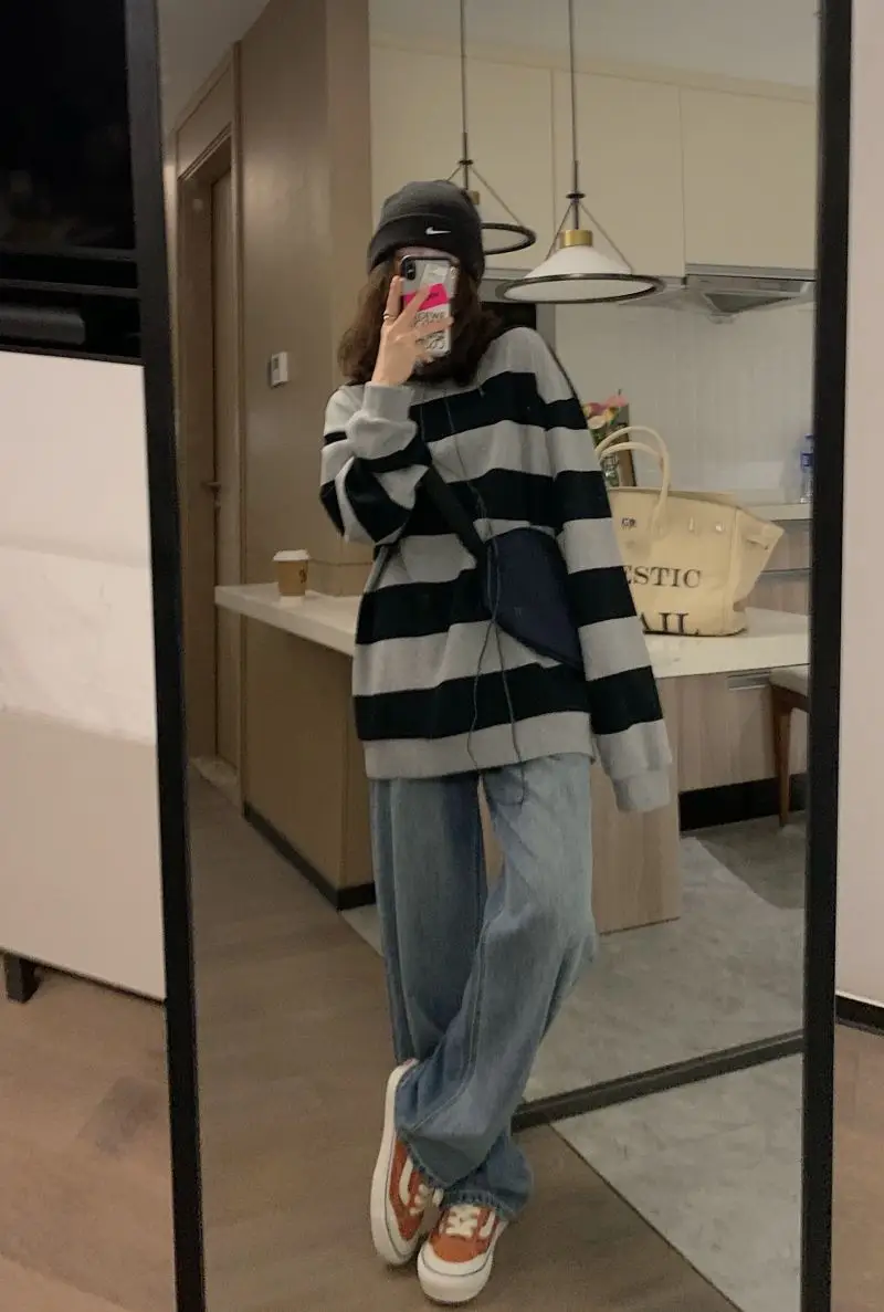 Women 2025 Striped Cotton Long Sleeve Top - Image 5