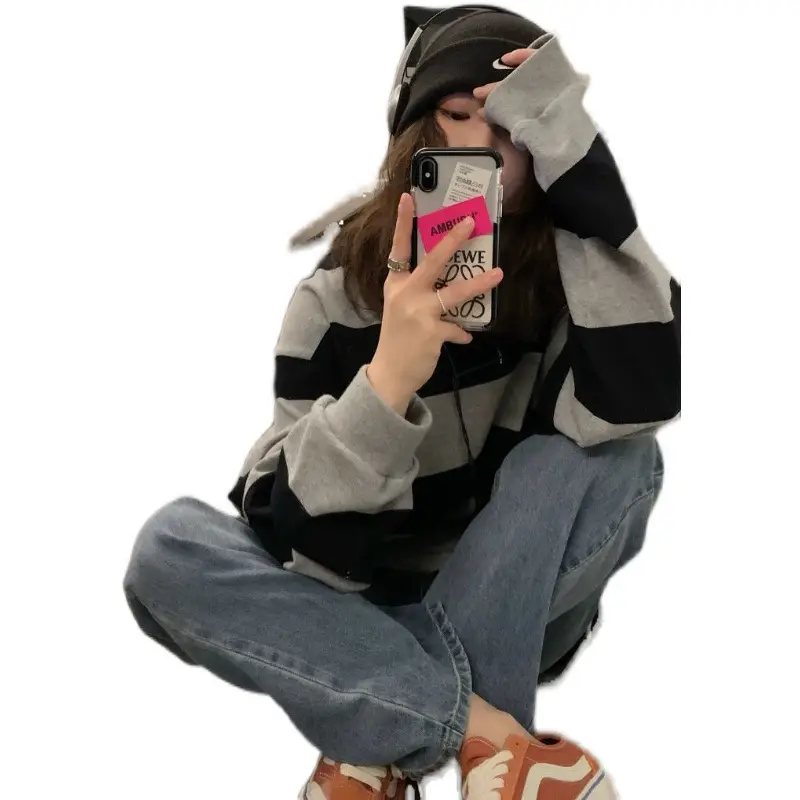 Women 2025 Striped Cotton Long Sleeve Top - Image 6