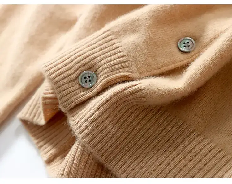 Women Red Crewneck Worsted Wool Cardigan Long Sleeve Single Breasted — feature 48