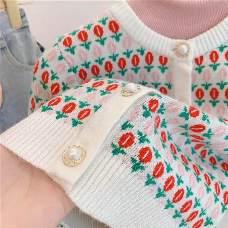 Girls Floral Knitted Cardigan Sweater Jacket Spring New — feature 5