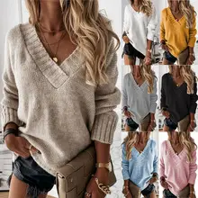 Women V-Neck Long Sleeve Sweater Top Beige 2024 — feature 5
