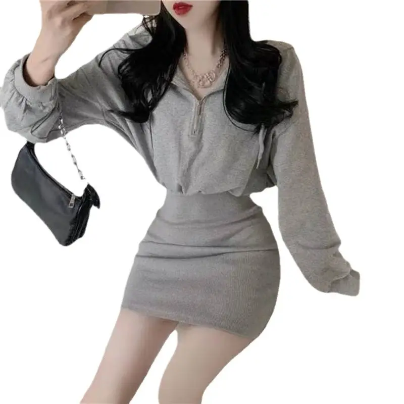 Black Long Sleeve Waist Hip Skirt for Women - Image 8