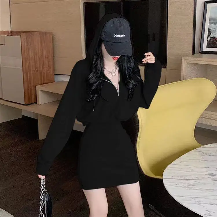 Black Long Sleeve Waist Hip Skirt for Women — feature 17