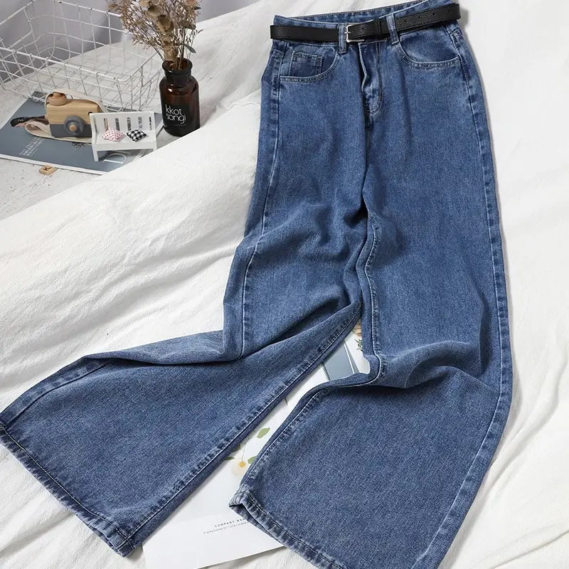 Women's Light Blue Wide Leg Jeans Autumn 2021 Slim Fit