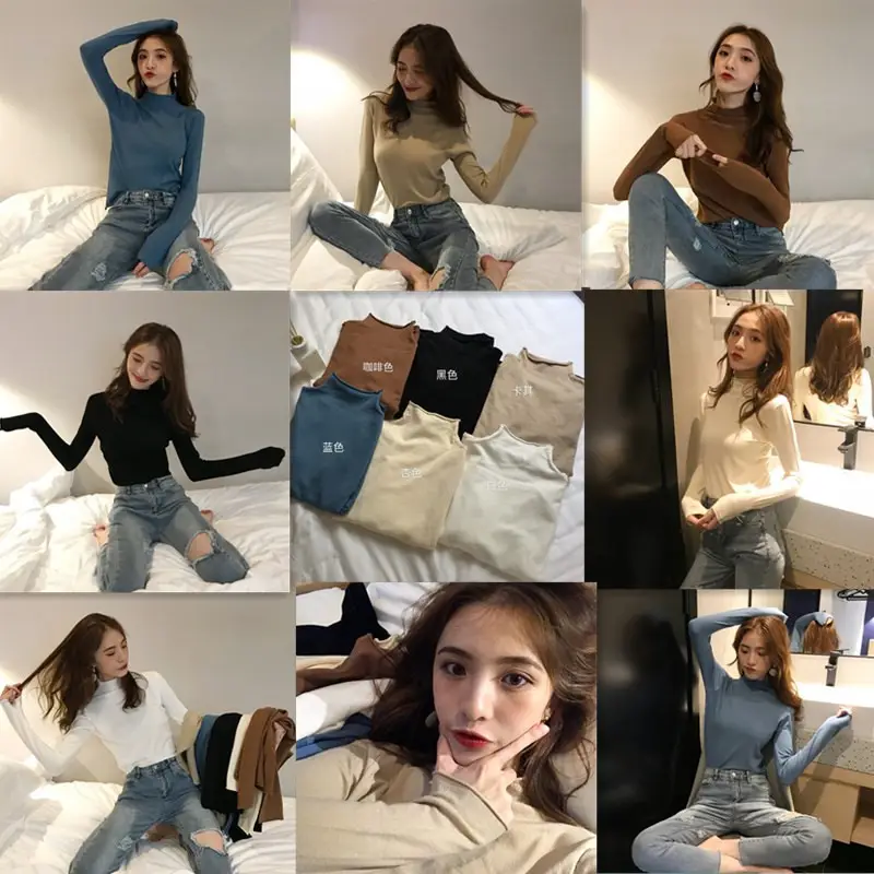 Women Black Knitted Collar Pullover Sweater 2023 Winter