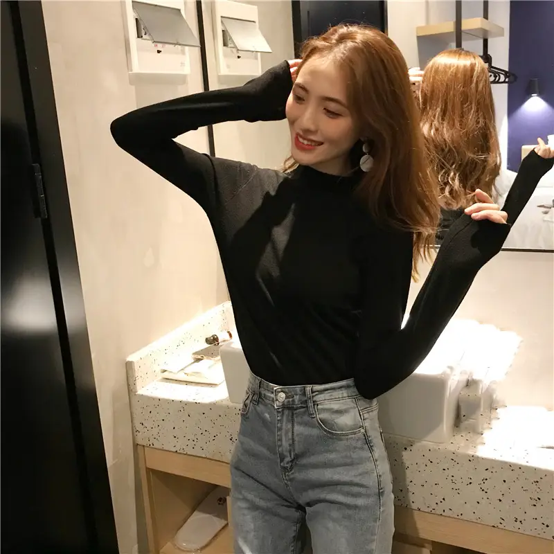Women Black Knitted Collar Pullover Sweater 2023 Winter — feature 33
