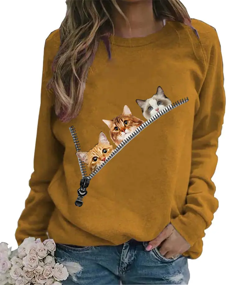 Women's Black Cat Printed Crewneck Sweater - Image 19