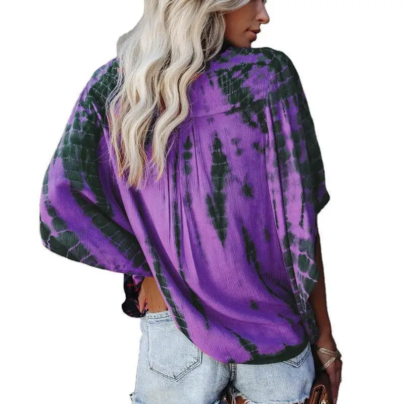 2020 V-Neck Tie-Dyed Chiffon Shirt for Women - Image 13