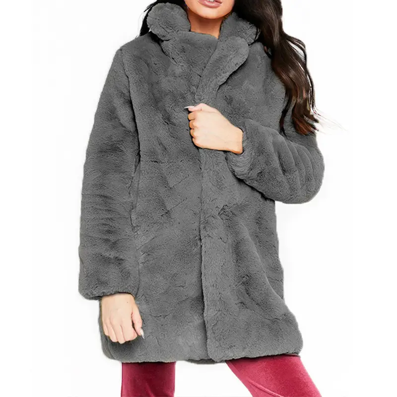 Women's 2023 Faux Fur Lapel Coat Tan Long Sleeve