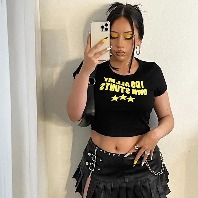 Women Yellow Printed T-shirt I DO ALL MY OWN STUNTS - Image 7