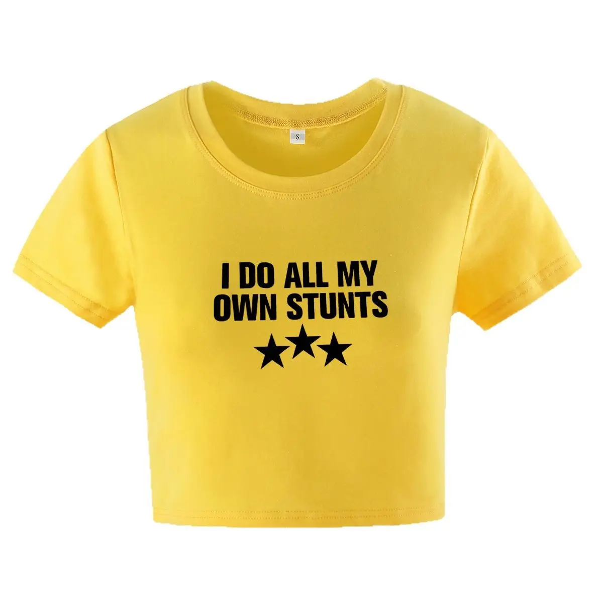 Women Yellow Printed T-shirt I DO ALL MY OWN STUNTS - Image 8