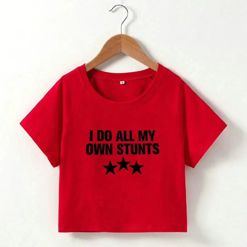 Women Yellow Printed T-shirt I DO ALL MY OWN STUNTS - Image 2
