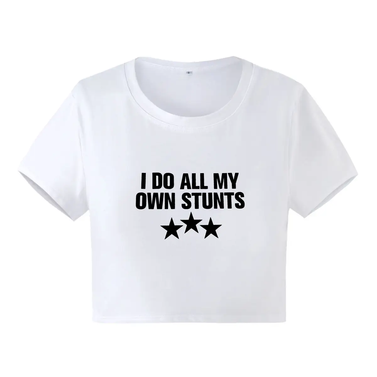 Women Yellow Printed T-shirt I DO ALL MY OWN STUNTS - Image 4