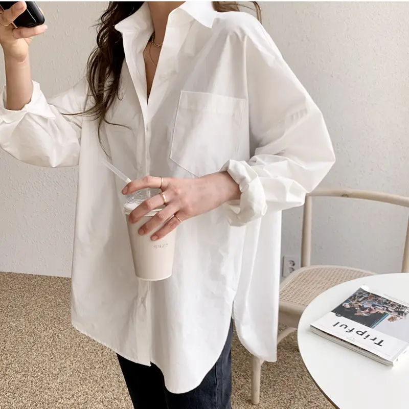 White Long Sleeve Shirt for Women Loose Fit 2026 Spring - Image 3