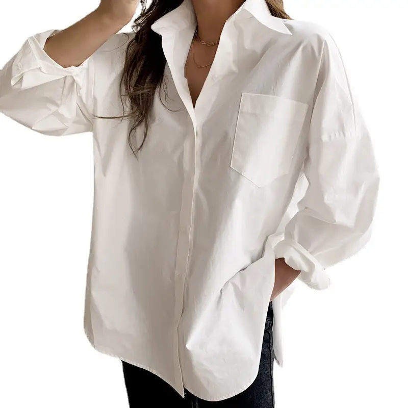 White Long Sleeve Shirt for Women Loose Fit 2026 Spring - Image 4