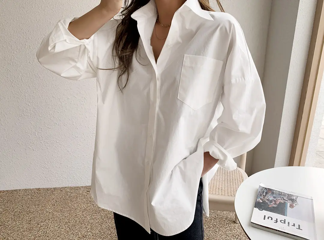 White Long Sleeve Shirt for Women Loose Fit 2026 Spring — feature 2