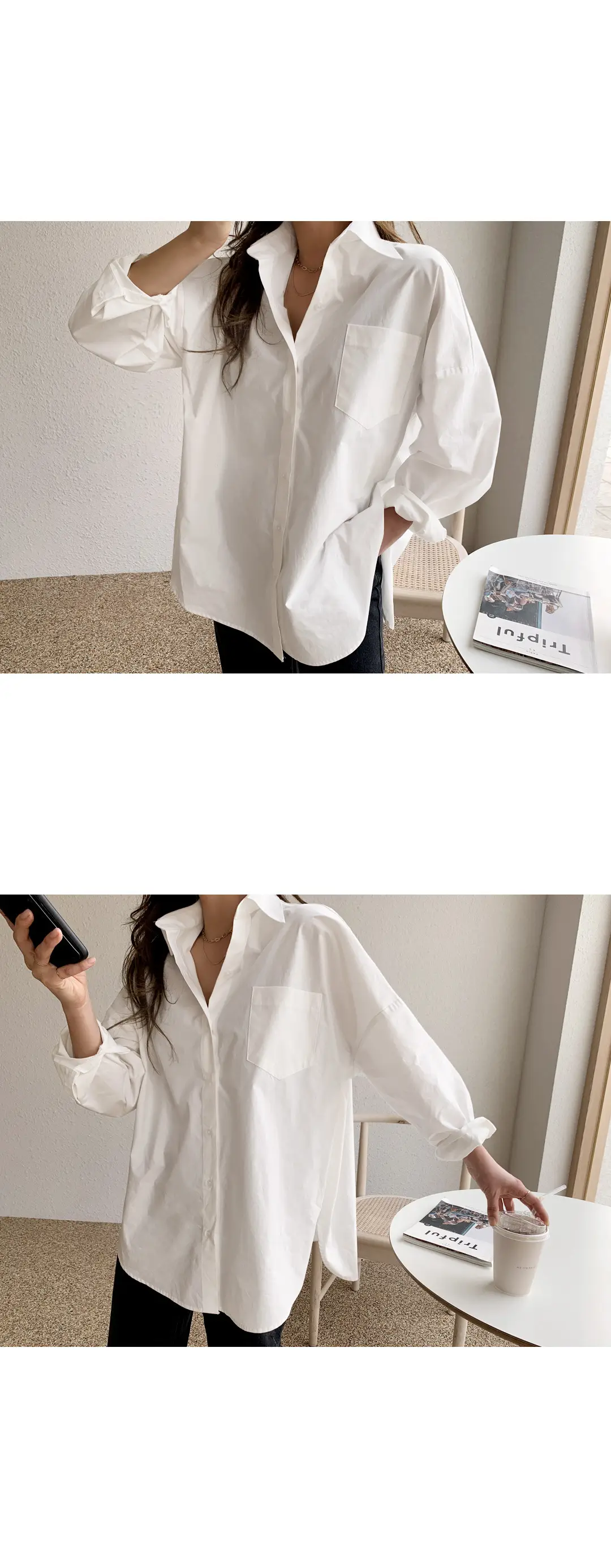 White Long Sleeve Shirt for Women Loose Fit 2026 Spring — feature 3
