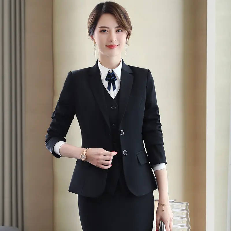 Women Navy Blue Suit Summer Office Dress - Image 16