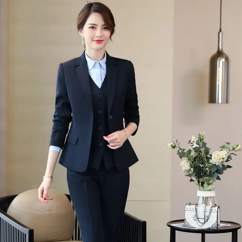 Women Navy Blue Suit Summer Office Dress - Image 17