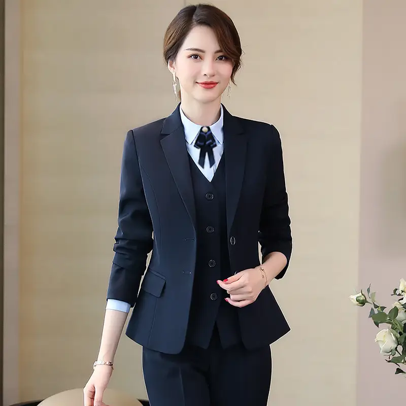 Women Navy Blue Suit Summer Office Dress - Image 18